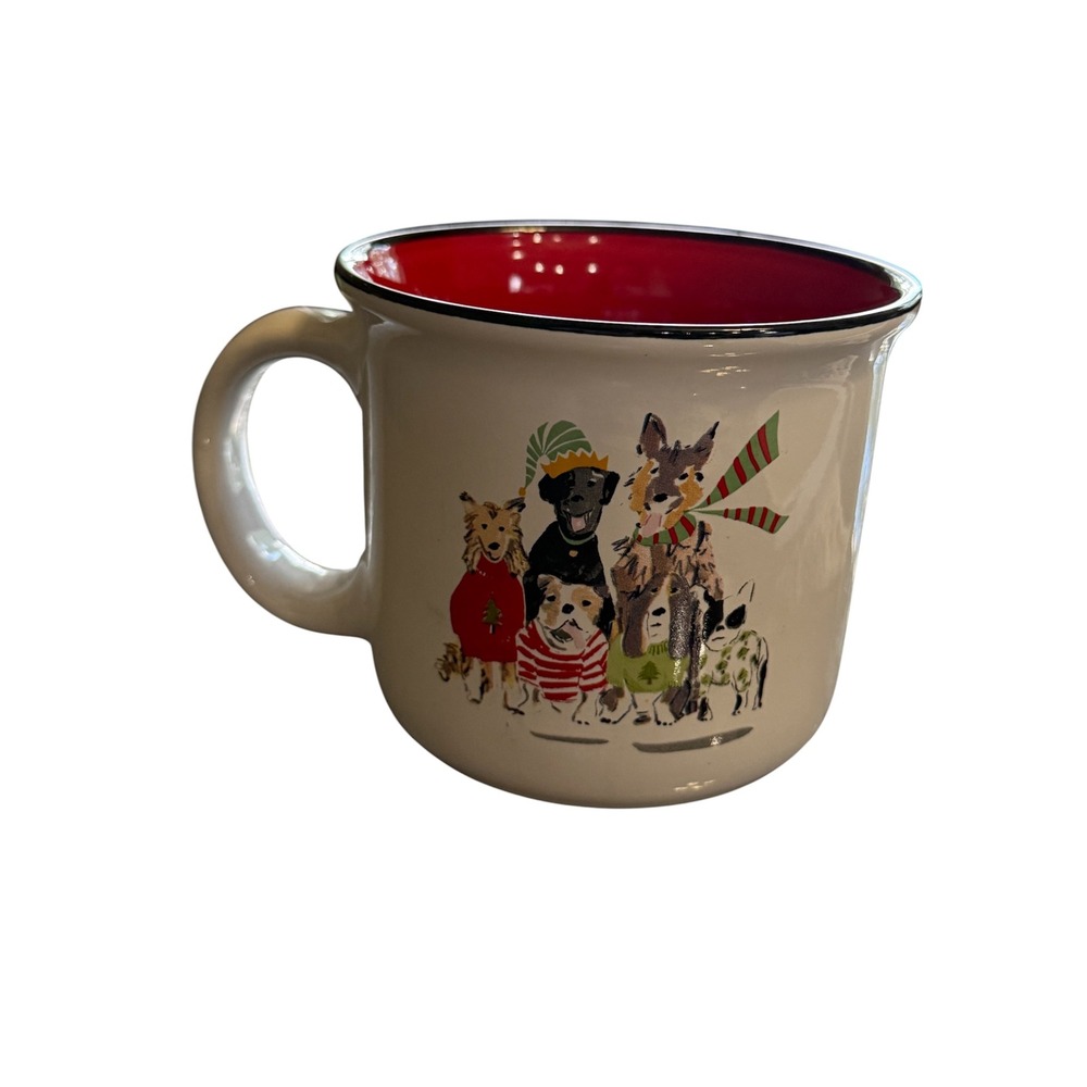 Boston Warehouse Christmas Dogs Holiday Mug Ceramic Red Interior 16oz Coffee Cup